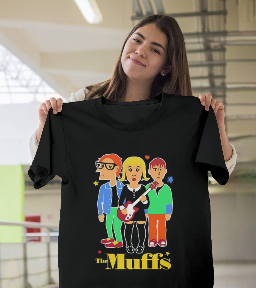The Muffs Cartoon Characters Ronnie Kim And Roy Playing Guitar T-Shirt