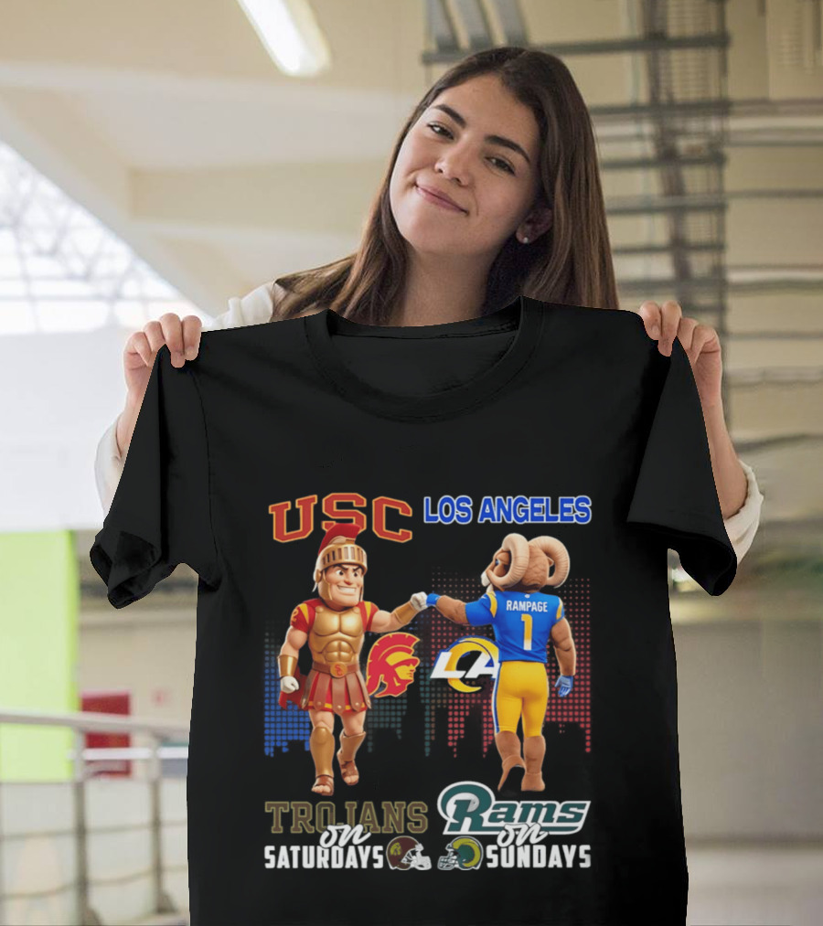 USC Trojans Trojans On Saturdays Los Angeles Rams Rams On Sundays Skyline T-Shirt