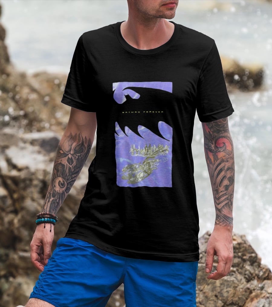 Photos Of A Batman Forever Gotham City Skyline Batmobile T-Shirt