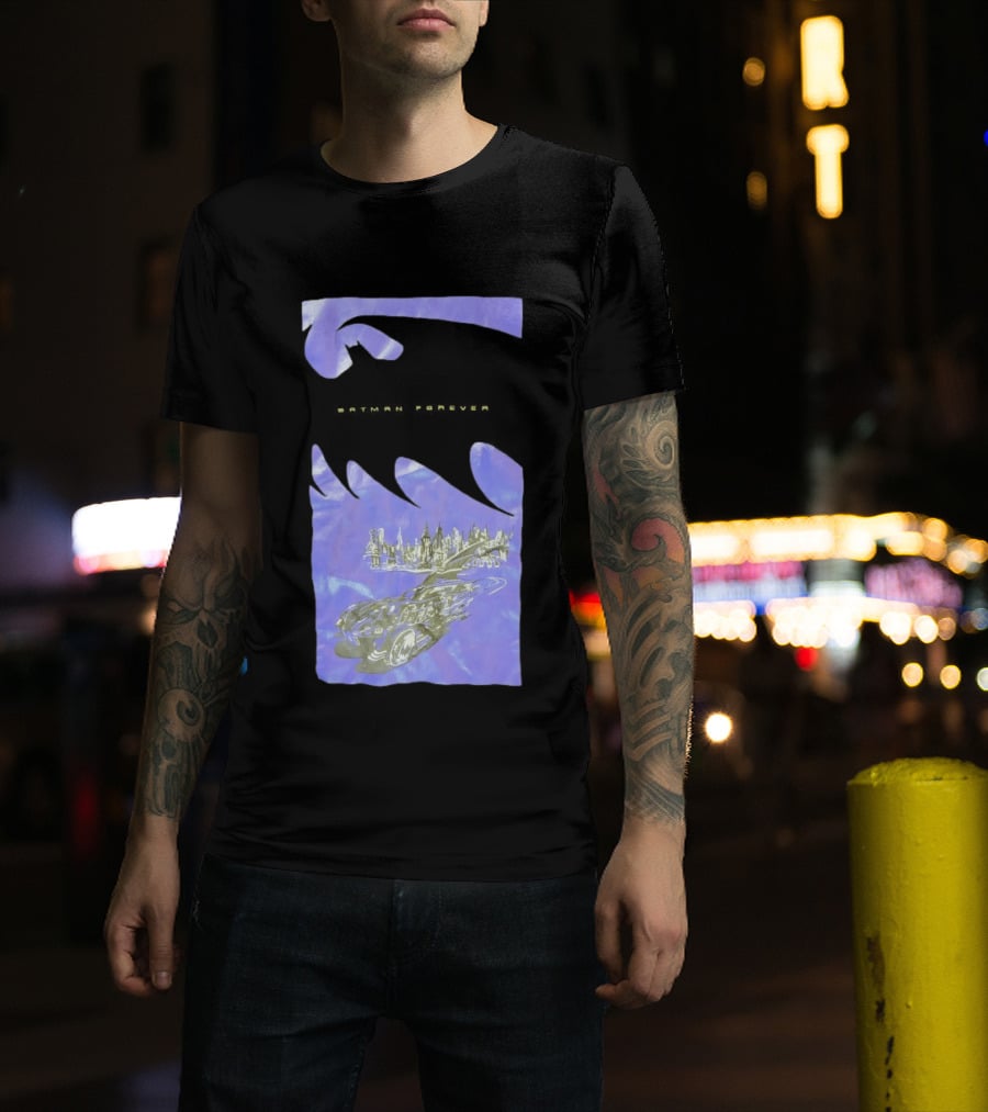 Photos Of A Batman Forever Gotham City Skyline Batmobile T-Shirt