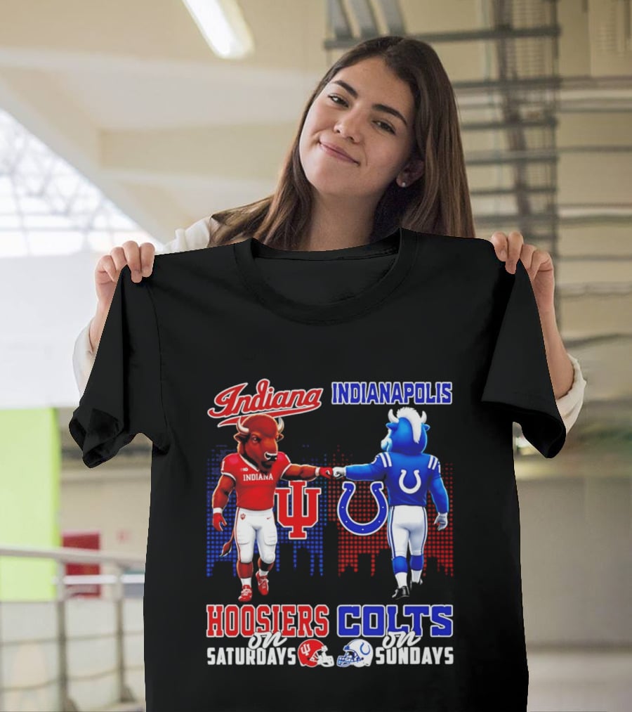 Indiana Hoosiers Saturdays Vs Indianapolis Colts Sundays Skyline Football T-Shirt
