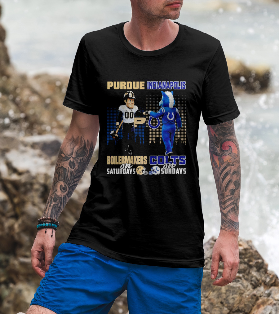 Purdue Boilermakers Saturdays Indianapolis Colts Sundays Skyline T-Shirt
