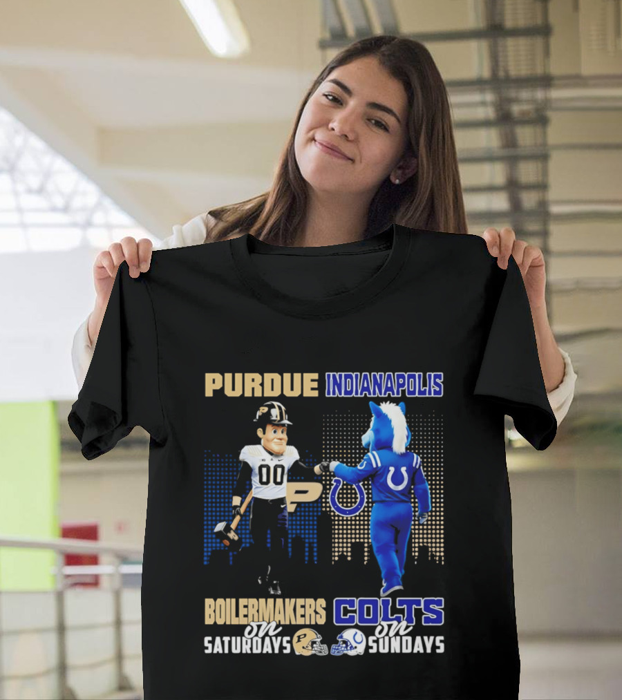 Purdue Boilermakers Saturdays Indianapolis Colts Sundays Skyline T-Shirt