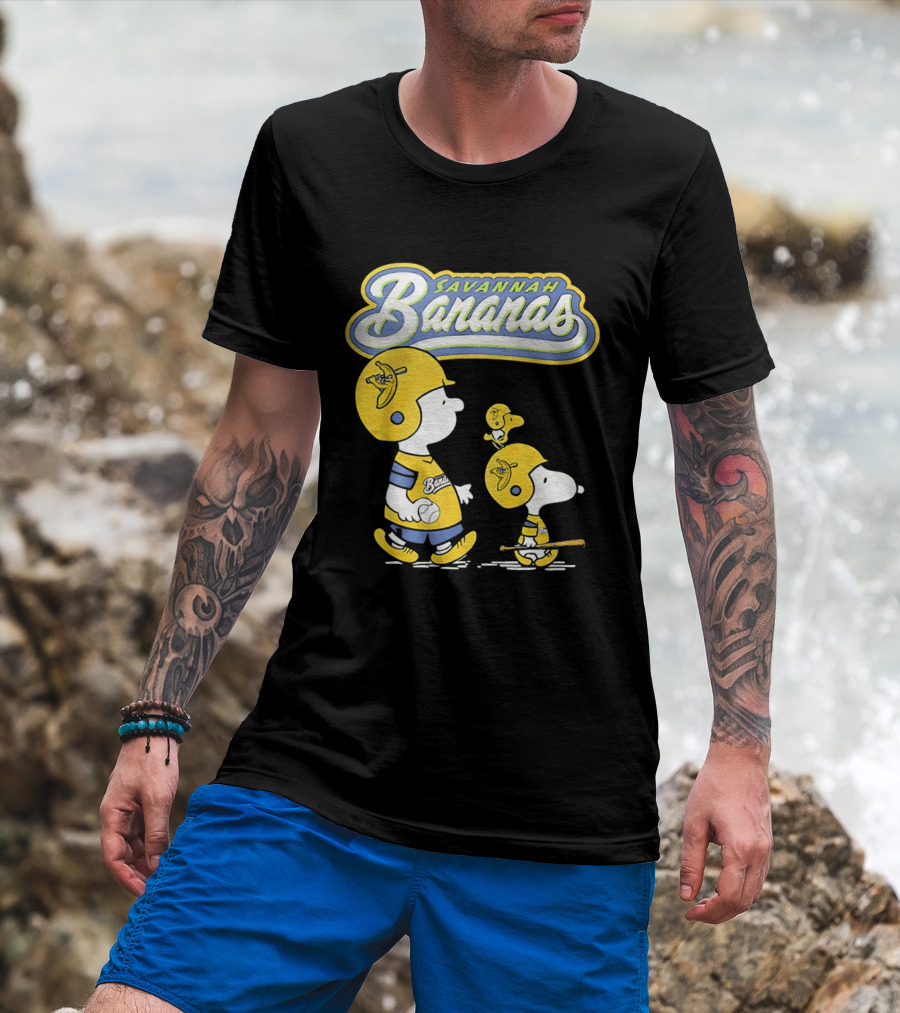 Savannah Bananas Snoopy Peanuts Baseball Player Helmet Bat T-Shirt