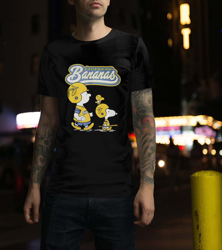Savannah Bananas Snoopy Peanuts Baseball Player Helmet Bat T-Shirt