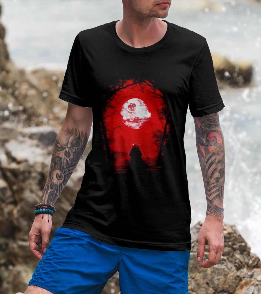 Darth Vader Blood Moon Dark Side Negative Forest Scene T-Shirt