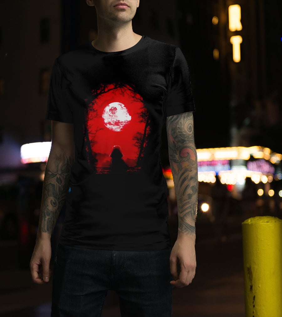 Darth Vader Blood Moon Dark Side Negative Forest Scene T-Shirt