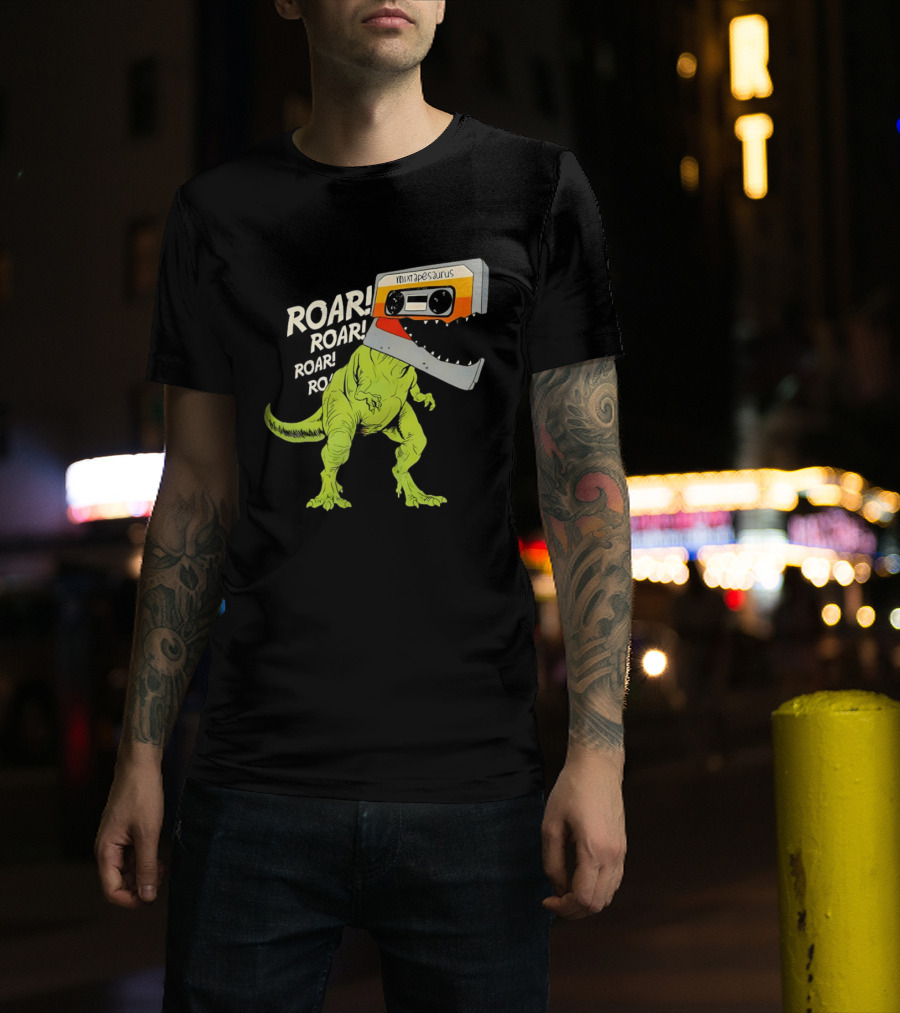 Mixtapesaurus Dinosaur Roar Mixtape Cassette Head T-Shirt
