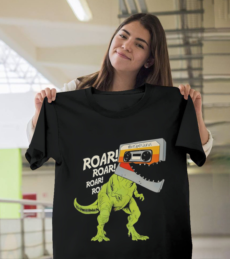 Mixtapesaurus Dinosaur Roar Mixtape Cassette Head T-Shirt