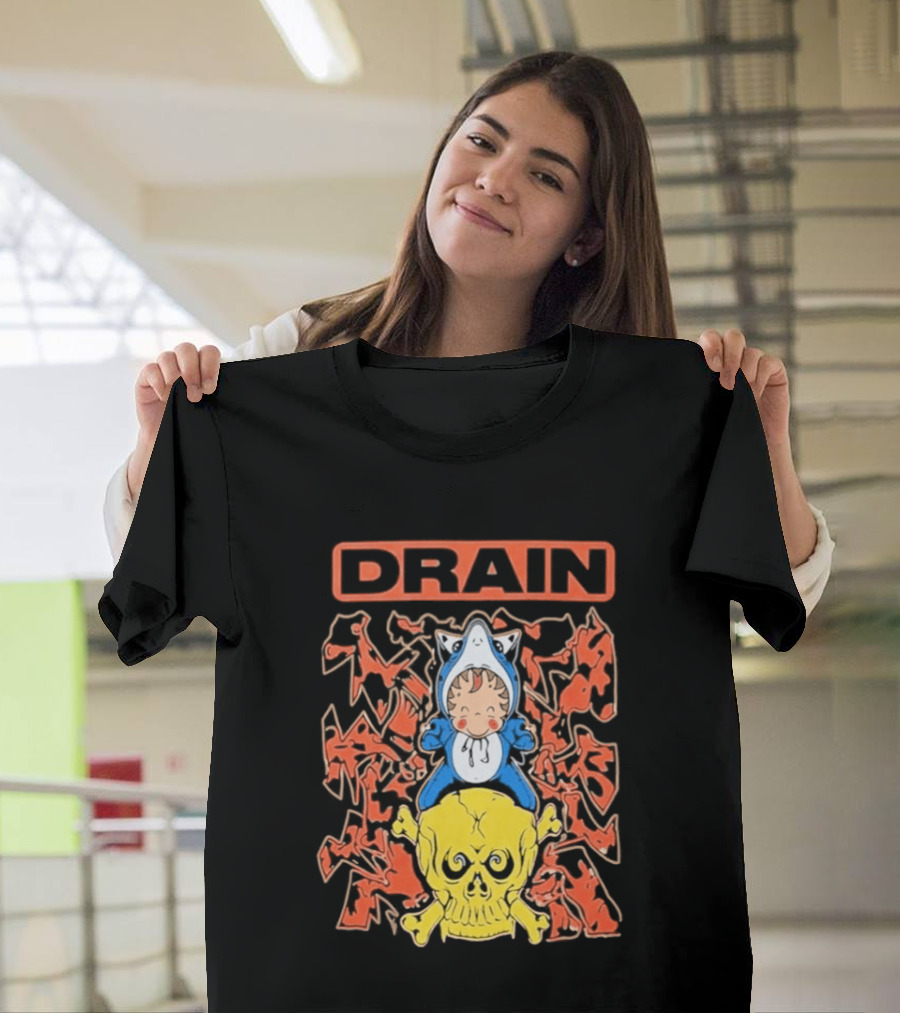 Drain Is Your Friend Tour 2026 Skull Shark Rider Skull T-Shirt