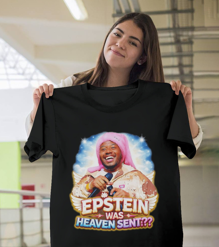 Epstein Was Heaven Sent Pink Hat Smiling Man With Microphone And Camouflage Jacket T-Shirt