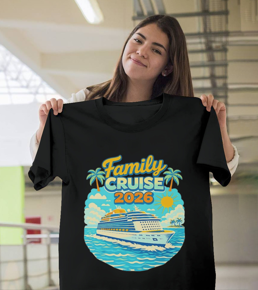 Family Cruise 2026 Vacation Matching Travel Trip Ship Ocean Palm Trees Sun T-Shirt