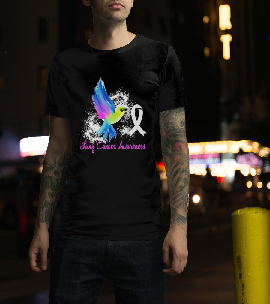 Lung Cancer Awareness Hummingbird With White Ribbon T-Shirt