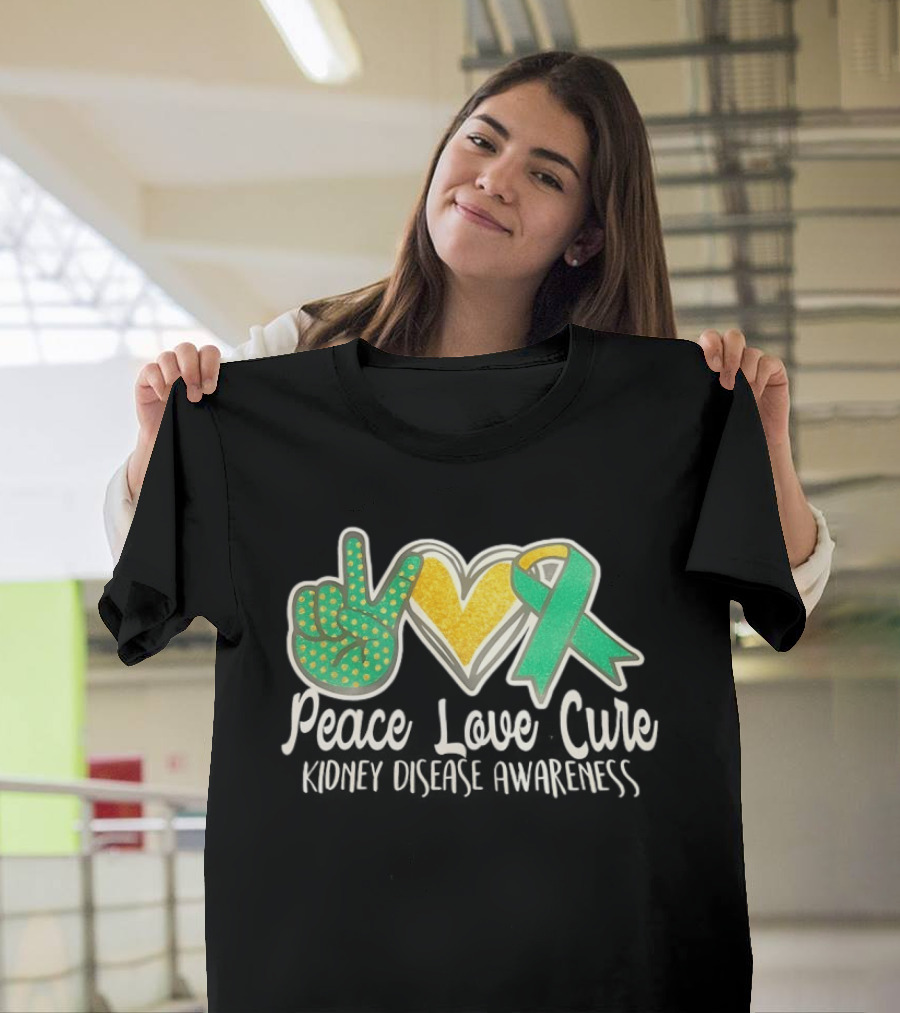Peace Love Cure Kidney Disease Awareness Ribbon Heart T-Shirt