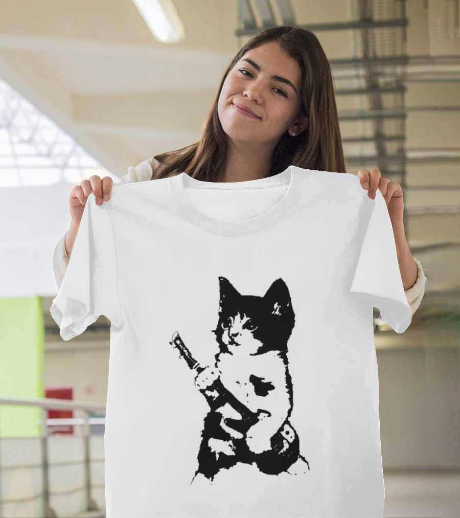 Rockstar Kitten Cat Playing Guitar Feline Musician T-Shirt