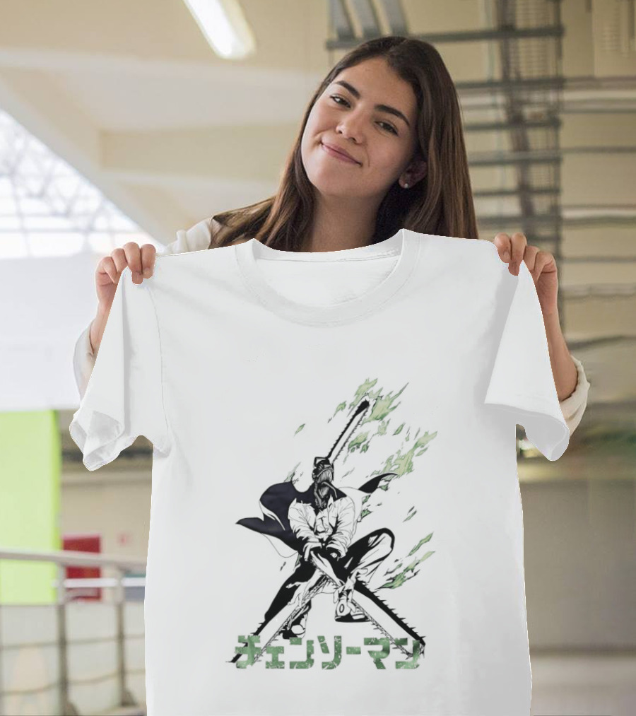 Chainsaw Man Katana Duel Anime Flames Japanese T-Shirt