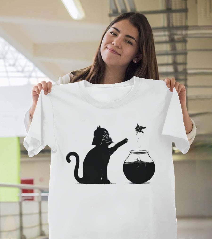 Darth Cat Uses Force On Fish Bowl Star Wars T-Shirt