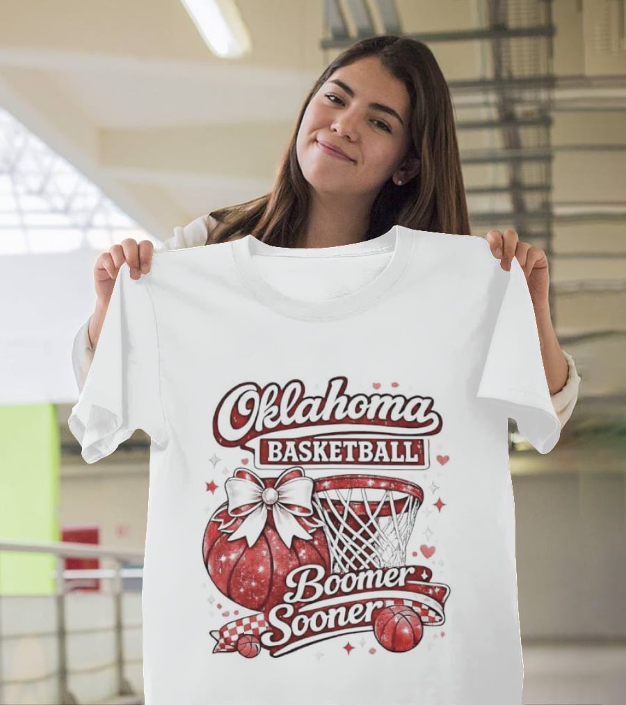 Oklahoma Basketball Boomer Sooner Holiday Bow Basketball Hoop T-Shirt