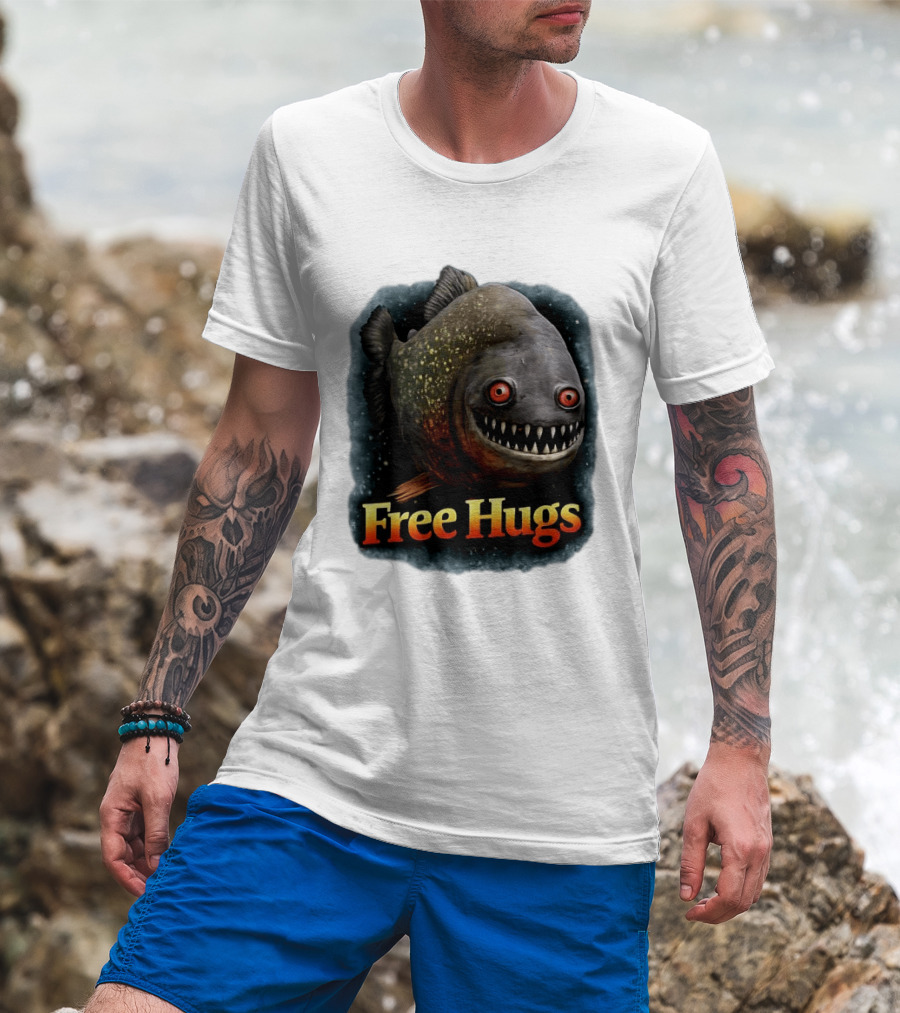 Piranha Free Hugs Creepy Fish Joke T-Shirt