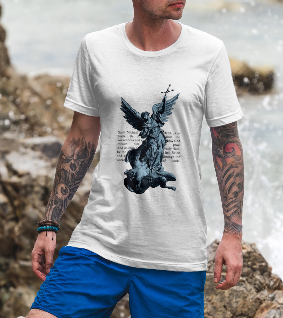 Saint Michael Overcoming Satan With Sword And Wings T-Shirt