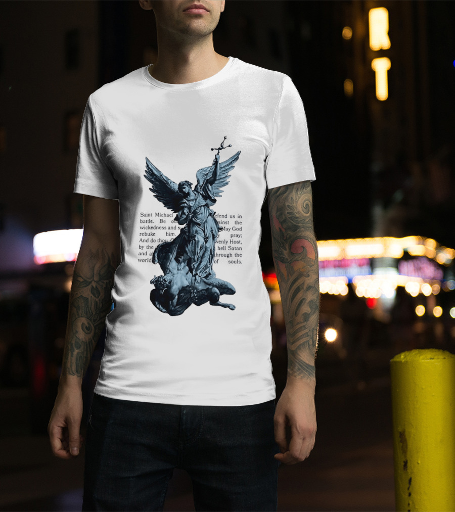 Saint Michael Overcoming Satan With Sword And Wings T-Shirt