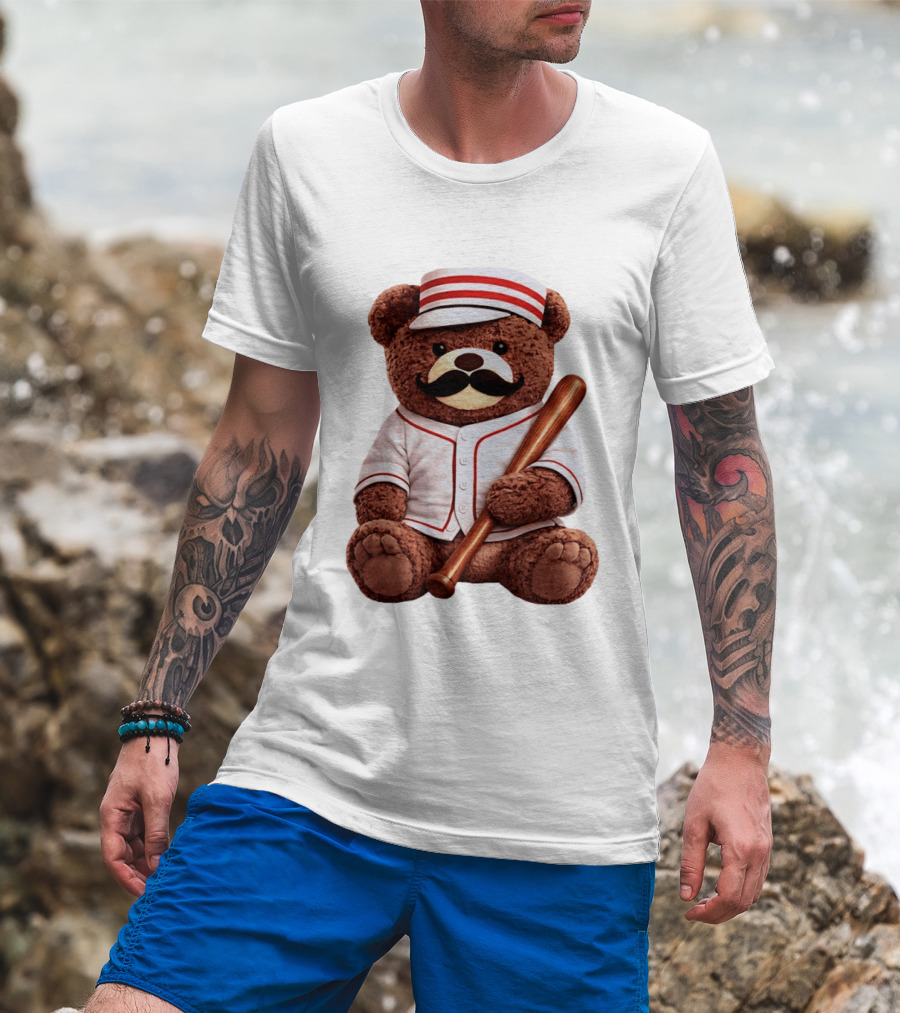 Teddy Bear Baseball Player With Bat And Jeyser Striped Uniform T-Shirt