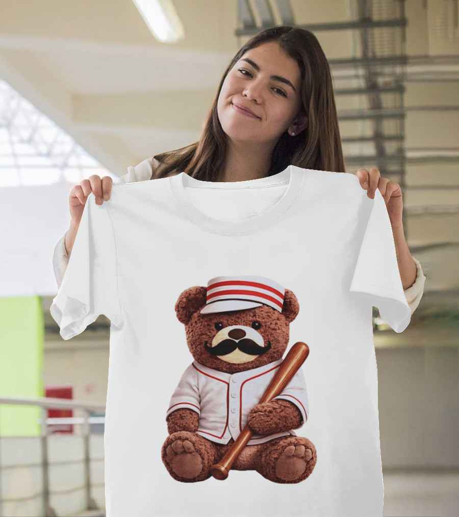 Teddy Bear Baseball Player With Bat And Jeyser Striped Uniform T-Shirt