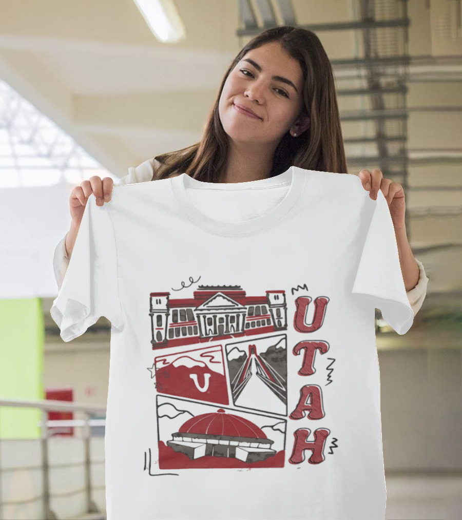 Utah Utes Campus Landmarks Huntsman Center Graphic Red T-Shirt