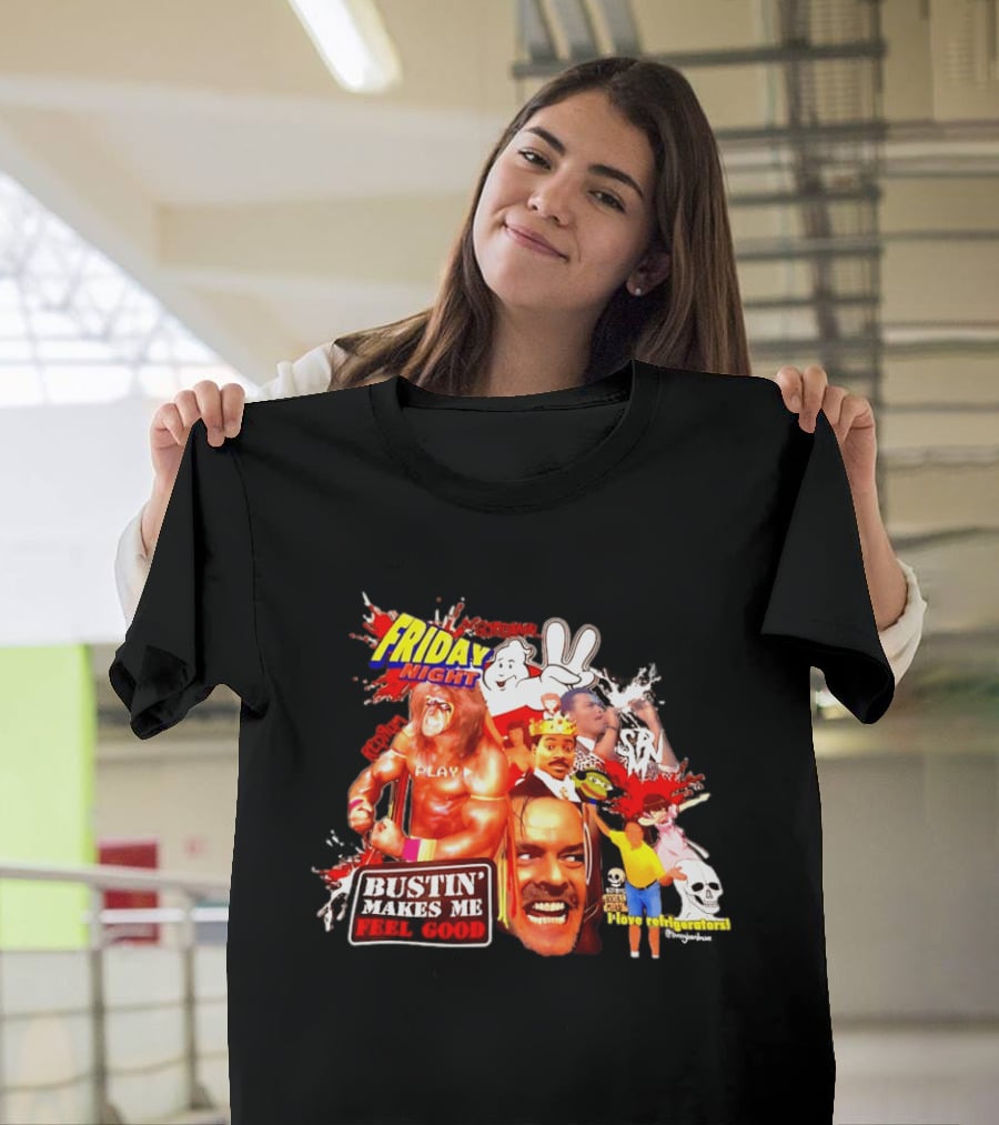 Friday Night Spook Man Bustin' Makes Me Feel Good Skeleton Lovers Retro Stars T-Shirt