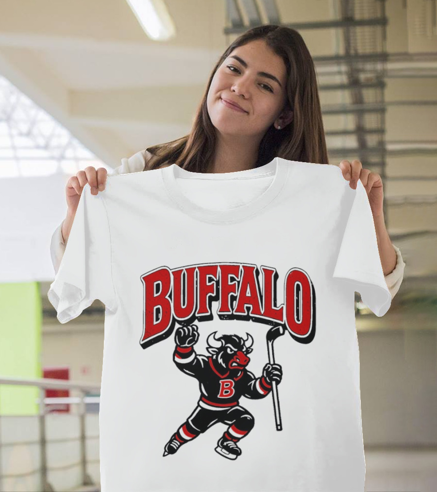 Buffalo Sabres Hockey Bull Holding Stick Retro Sports Team T-Shirt