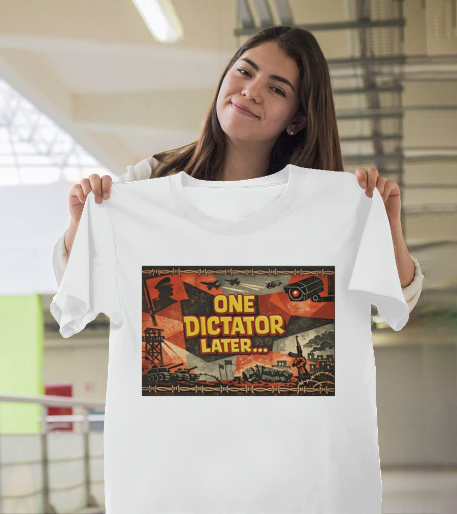 One Dictator Later Military Iconography Barbed Wire Tanks Fighter Jets Surveillance Camera T-Shirt