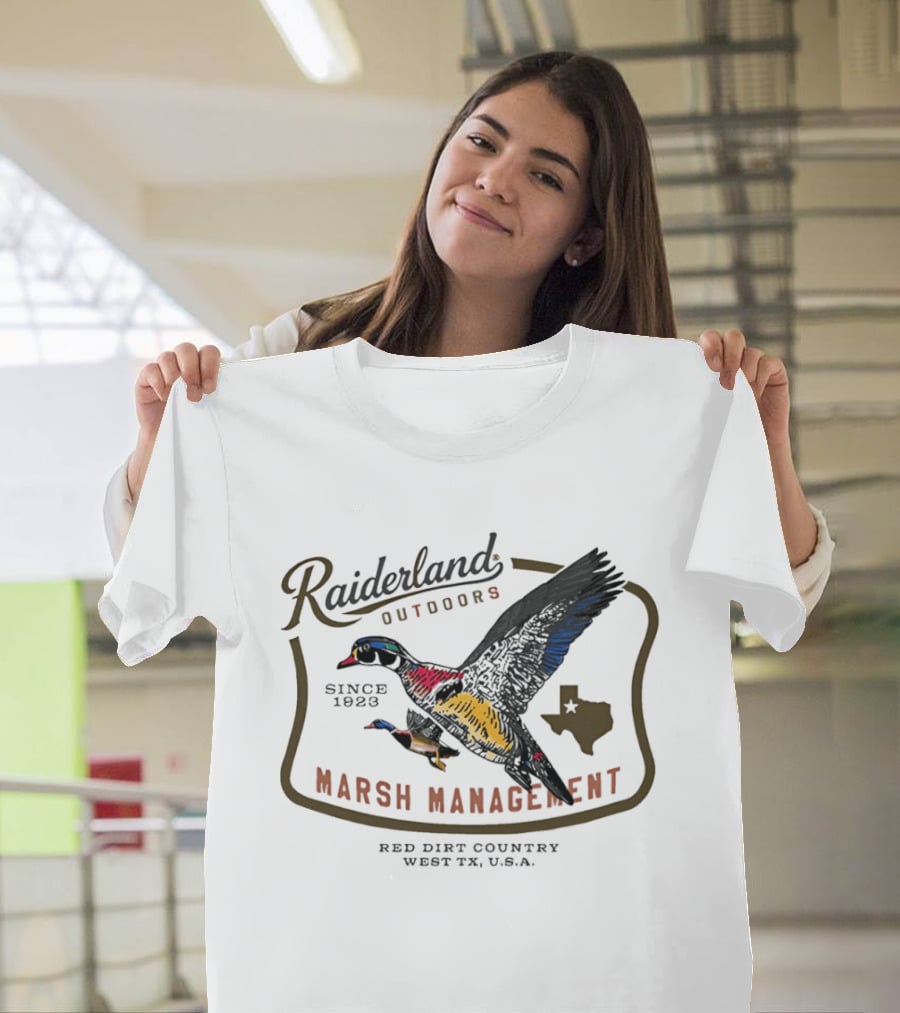 Raiderland Outdoors Marsh Management Since 1926 Red Dirt Country West TX USA T-Shirt
