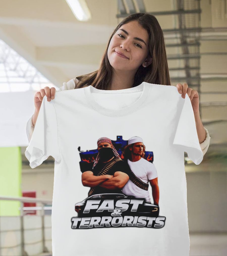 Fast & Terrorists Movie Parody With Muscle Cars And Bandolier T-Shirt