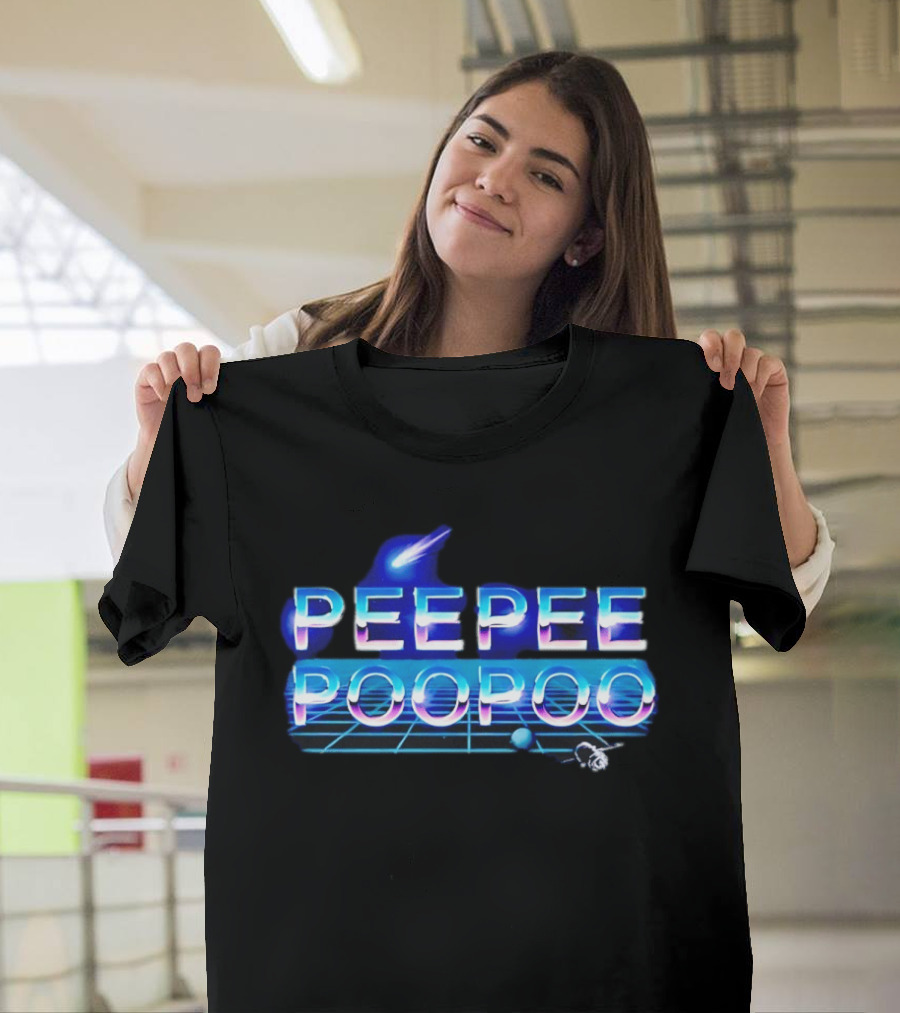 Peepee Poopoo Retro Space Neon Grid Bird Rocket T-Shirt