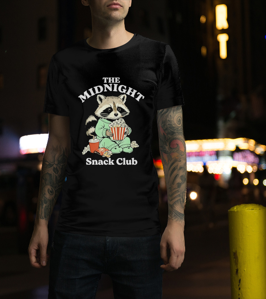 The Midnight Snack Club Raccoon Eating Butter Popcorn Pajamas T-Shirt
