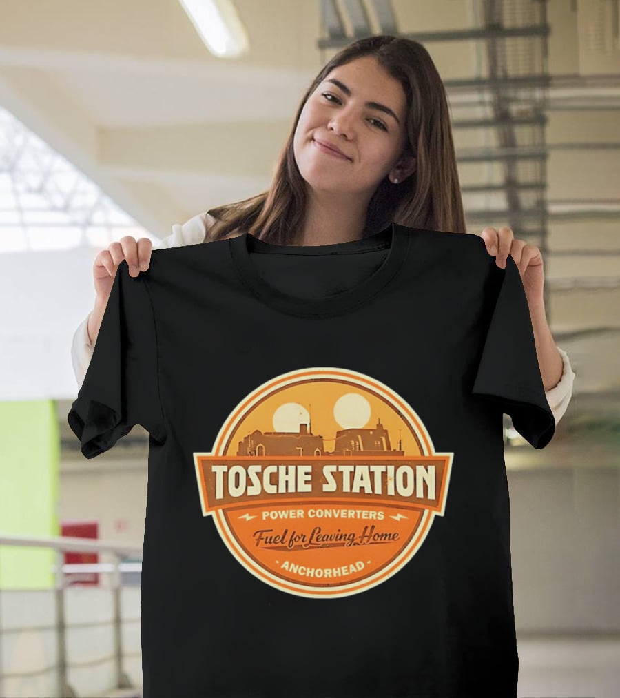 Tosche Station Power Converters Fuel For Leaving Home Anchorhead Twin Suns Desert Scene T-Shirt