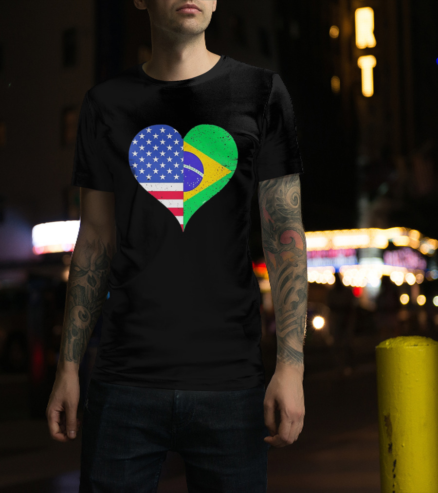 Brazilian And American Heart Flags Unity T-Shirt