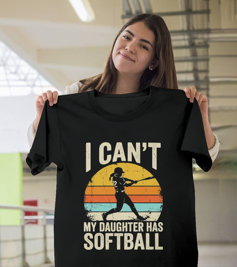 Softball Player 12 I Can't My Daughter Has Softball Sunset T-Shirt