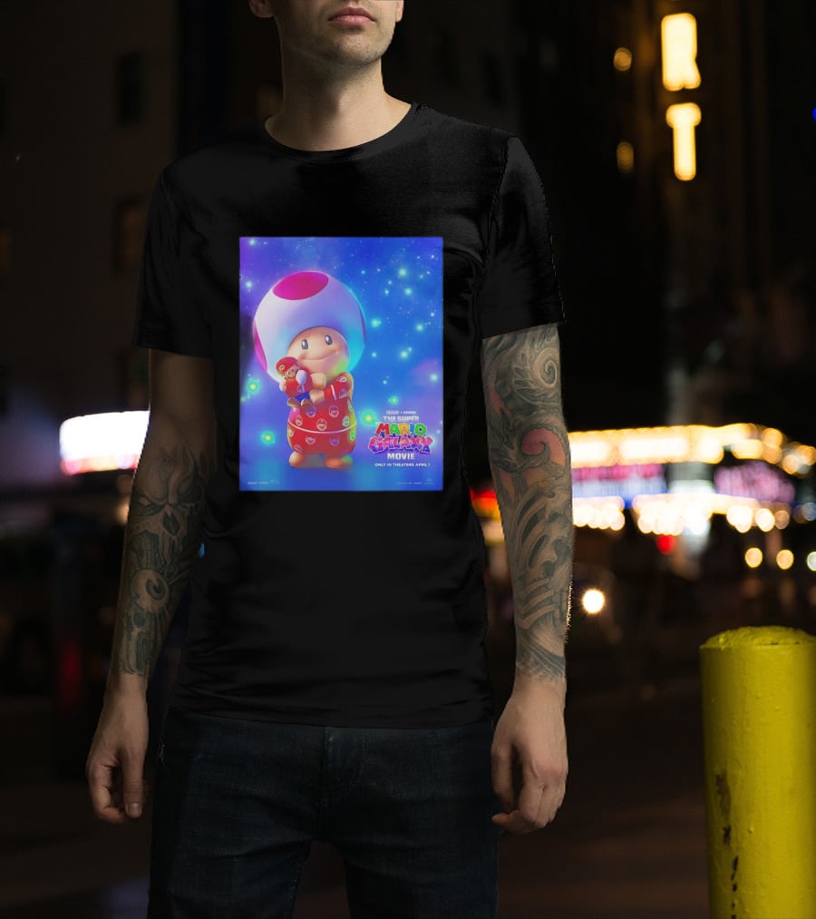 The Super Mario Galaxy Movie Toad Hugging Mario Pajamas Only In Theaters April 1 T-Shirt