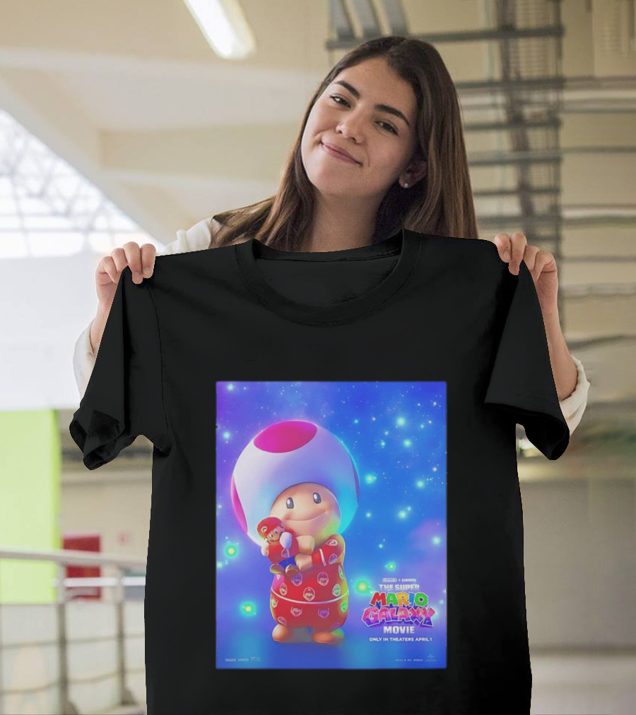 The Super Mario Galaxy Movie Toad Hugging Mario Pajamas Only In Theaters April 1 T-Shirt