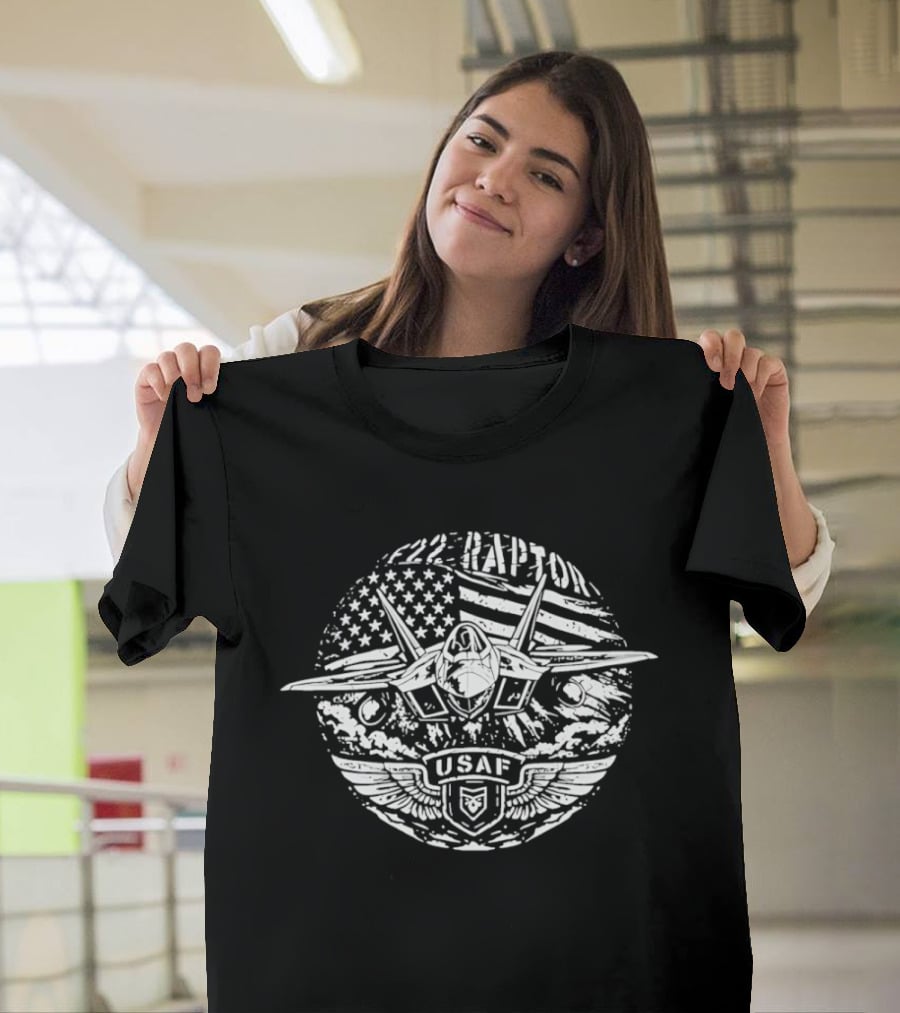 F 22 Raptor USAF American Flag Fighter Jet T-Shirt