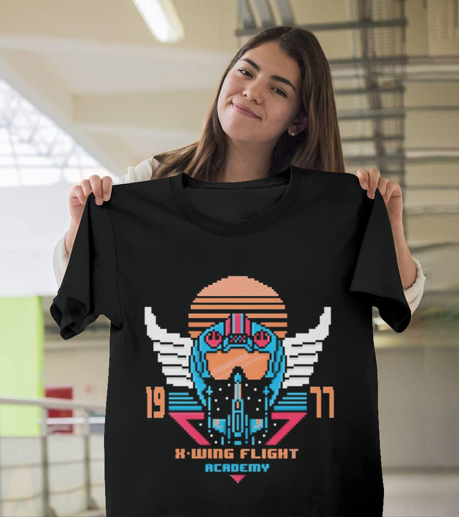 X Wing Flight Academy 1977 Rebel Pilot Pixel Art Starfighter Helmet T-Shirt