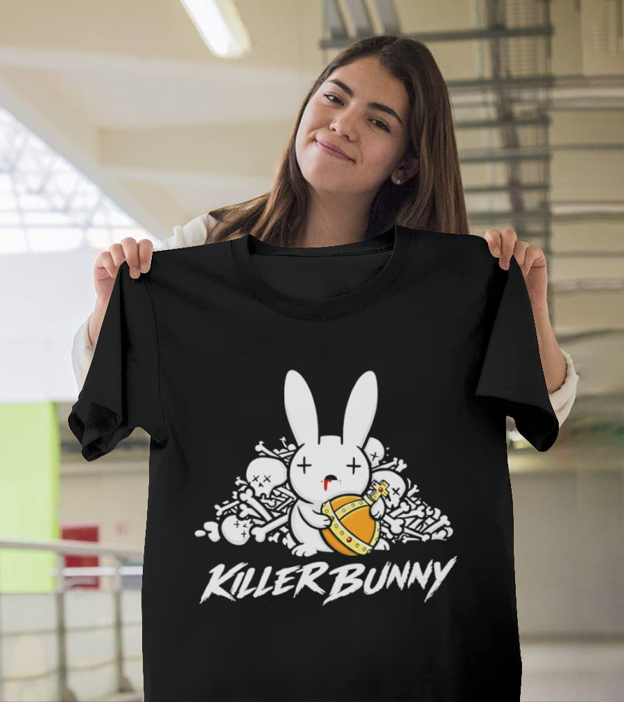 Killer Bunny Cuddly Rabbit With Sword Amidst Bones T-Shirt