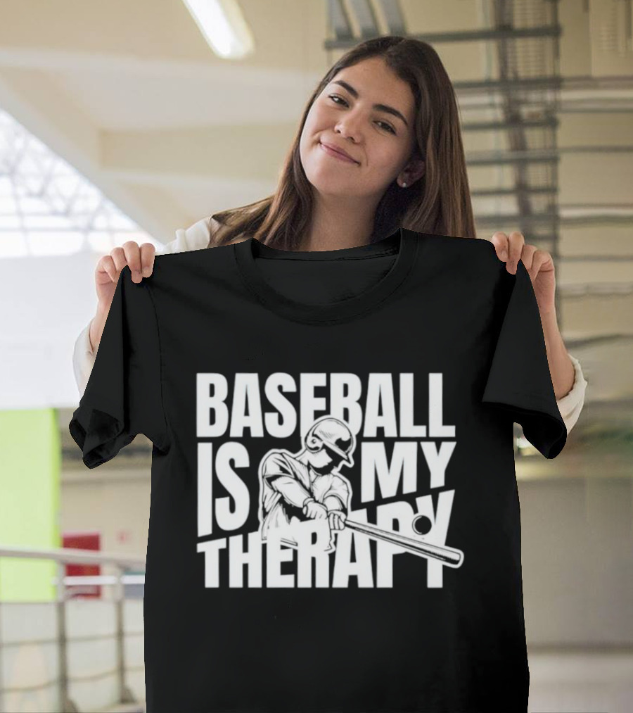 Baseball Is My Therapy Player Hitting Ball T-Shirt