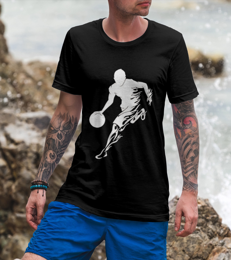 Basketball Player Dribbling With White Flame Motion T-Shirt