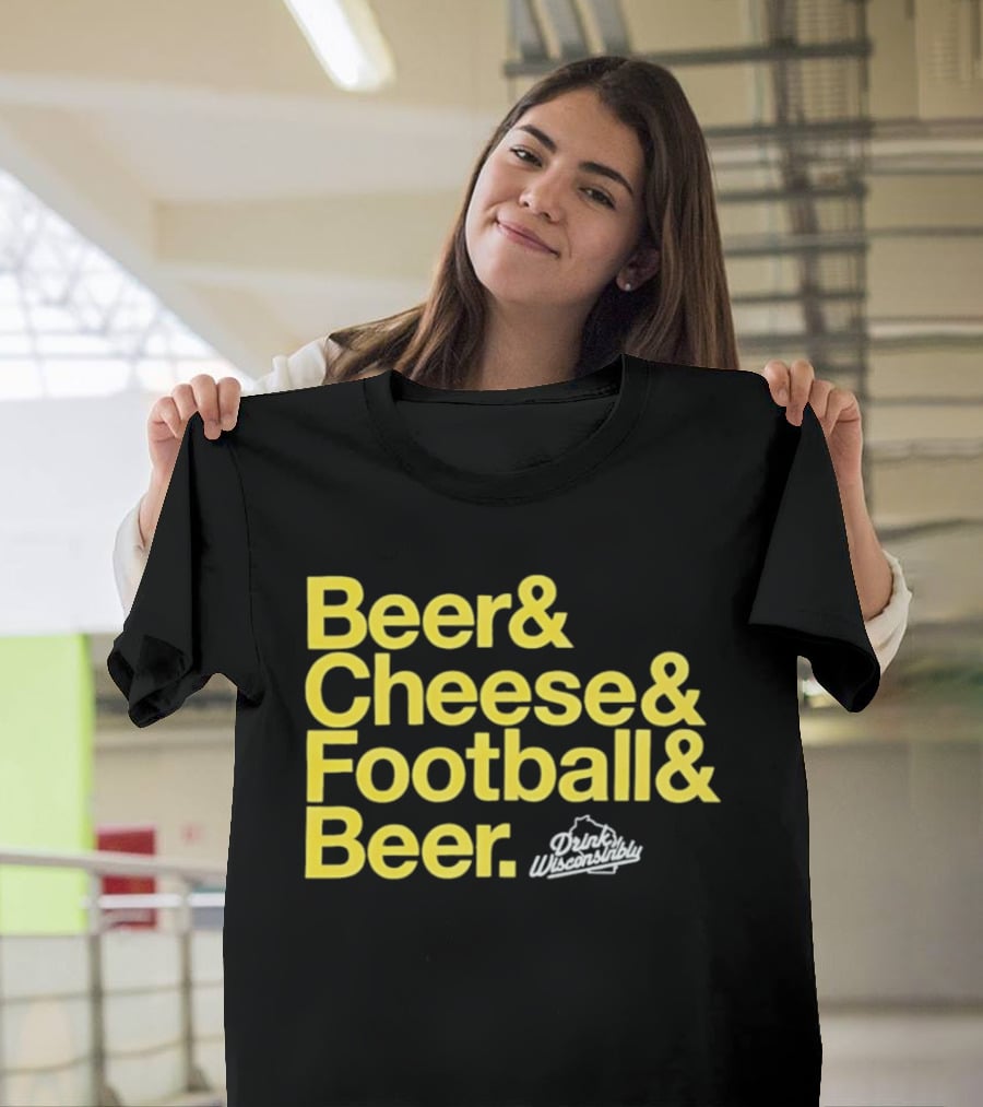 Beer Cheese Football Beer Drink Wisconsibly Packers Fans Game Day T-Shirt