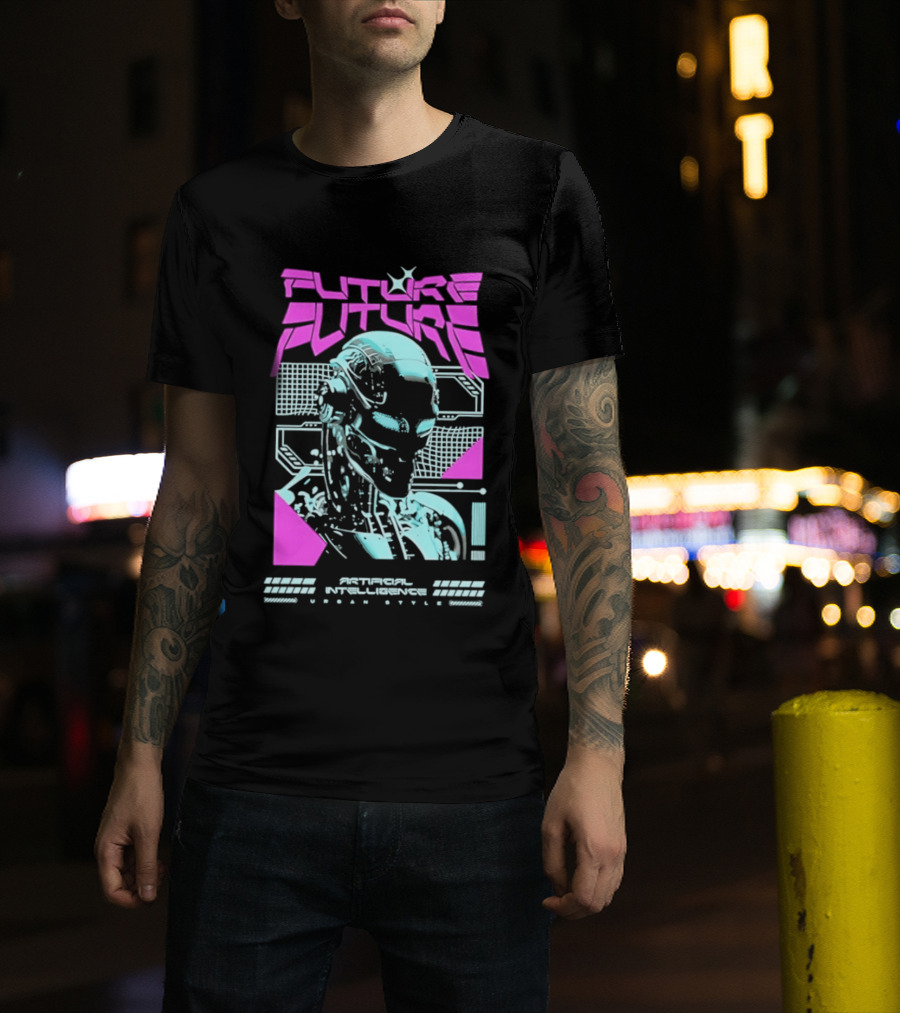 FUTURE FUTURE Cybernetic Robot Head Artificial Intelligence Urban Sci Fi World Cyborg T-Shirt