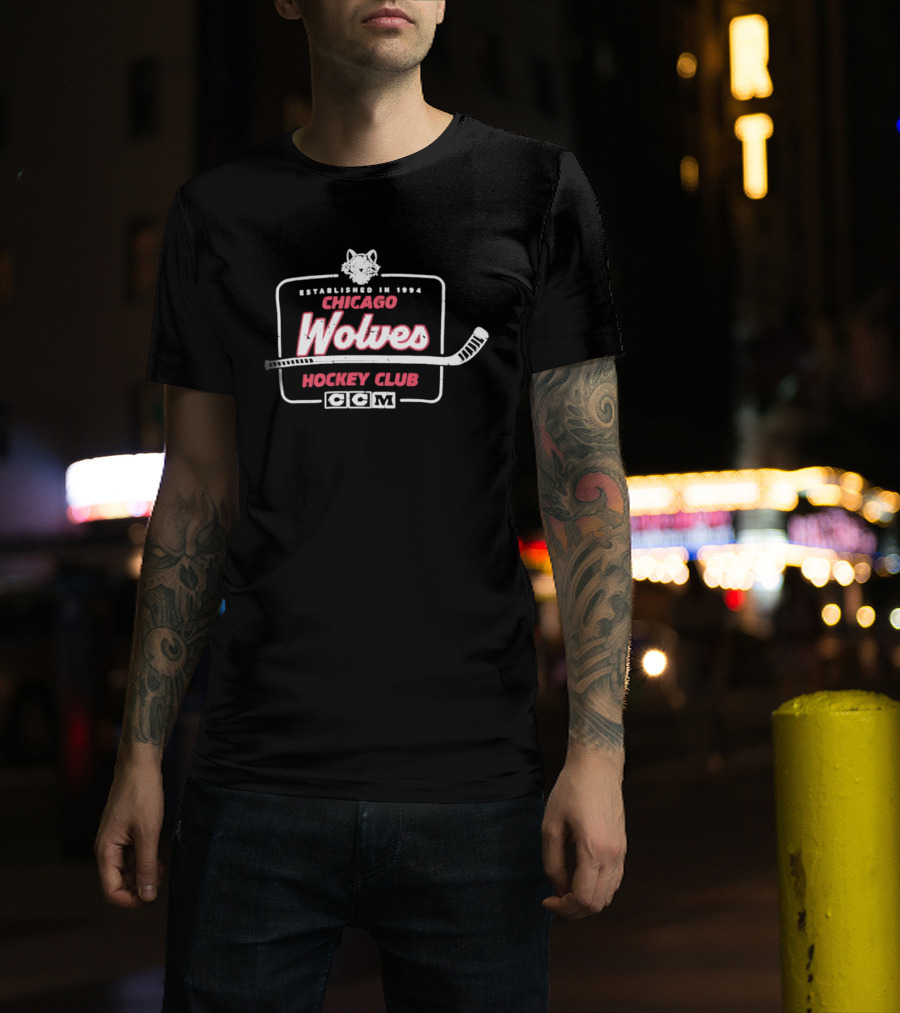 Chicago Wolves Established 1994 Hockey Club Retro Logo With Wolf And Hockey Stick T-Shirt