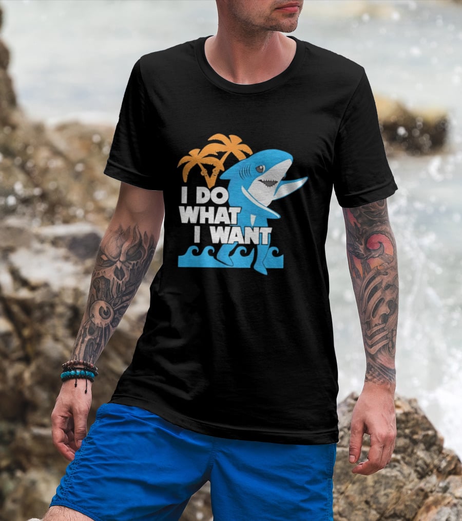 I Do What I Want Shark Palm Tree Sea Waves T-Shirt