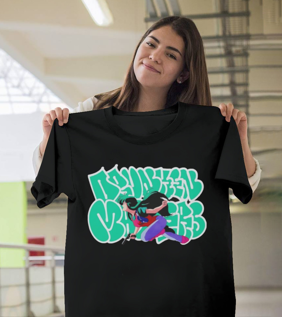 Drunken Masters Anime Girl Green Graffiti Gun Action T-Shirt